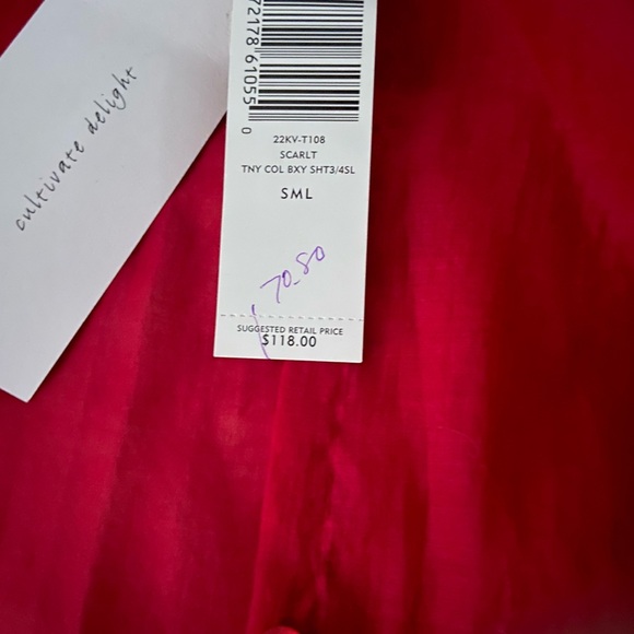 Eileen Fisher Women’s Sheer Red Button-Up Blouse Sz Small linen Lagenlook - Picture 4 of 6